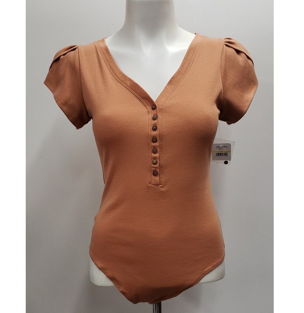 Free People Mia Bodysuit Women's Size Medium Santa Fe Brown V Neck NWT